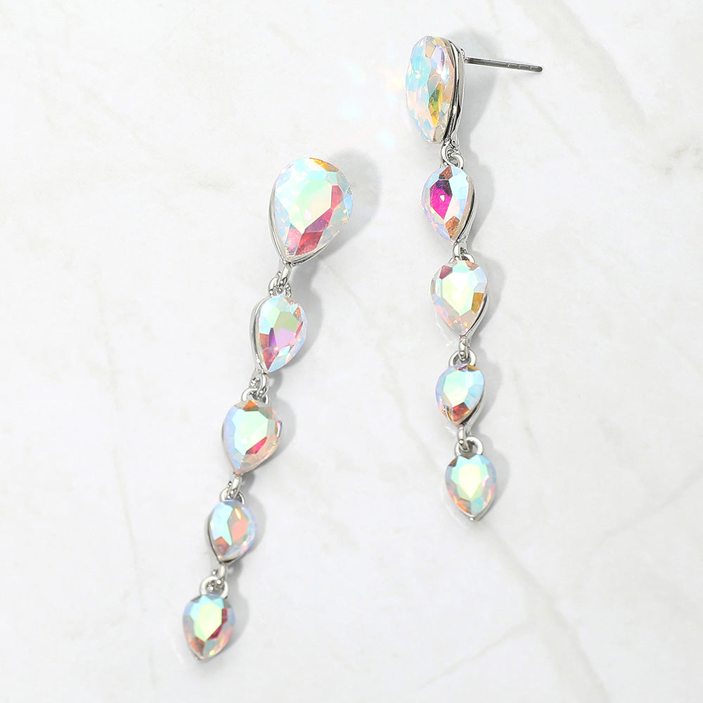 Madeline Love AB, Rhodium Teardrop Crystal Drop Evening Earrings
