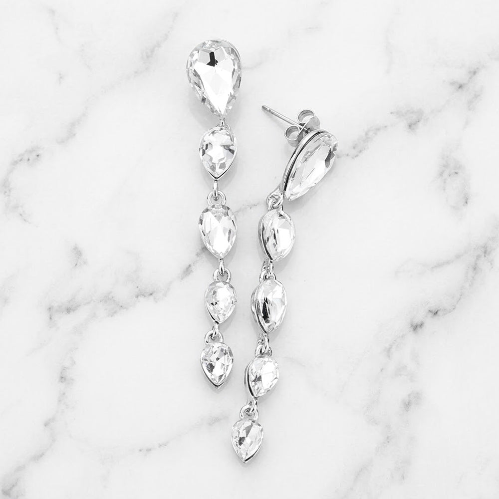 Madeline Love Clear, Rhodium Teardrop Crystal Drop Evening Earrings