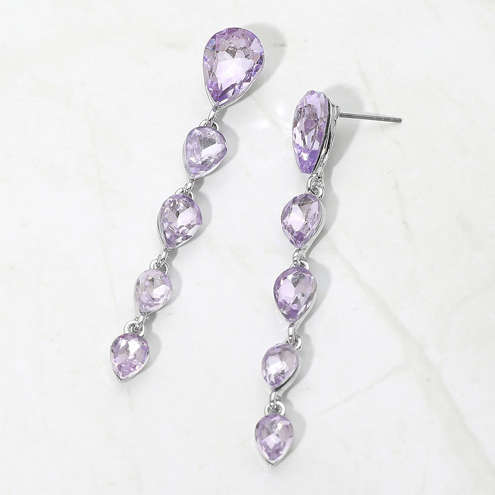 Madeline Love Lavender, Rhodium Teardrop Crystal Drop Evening Earrings