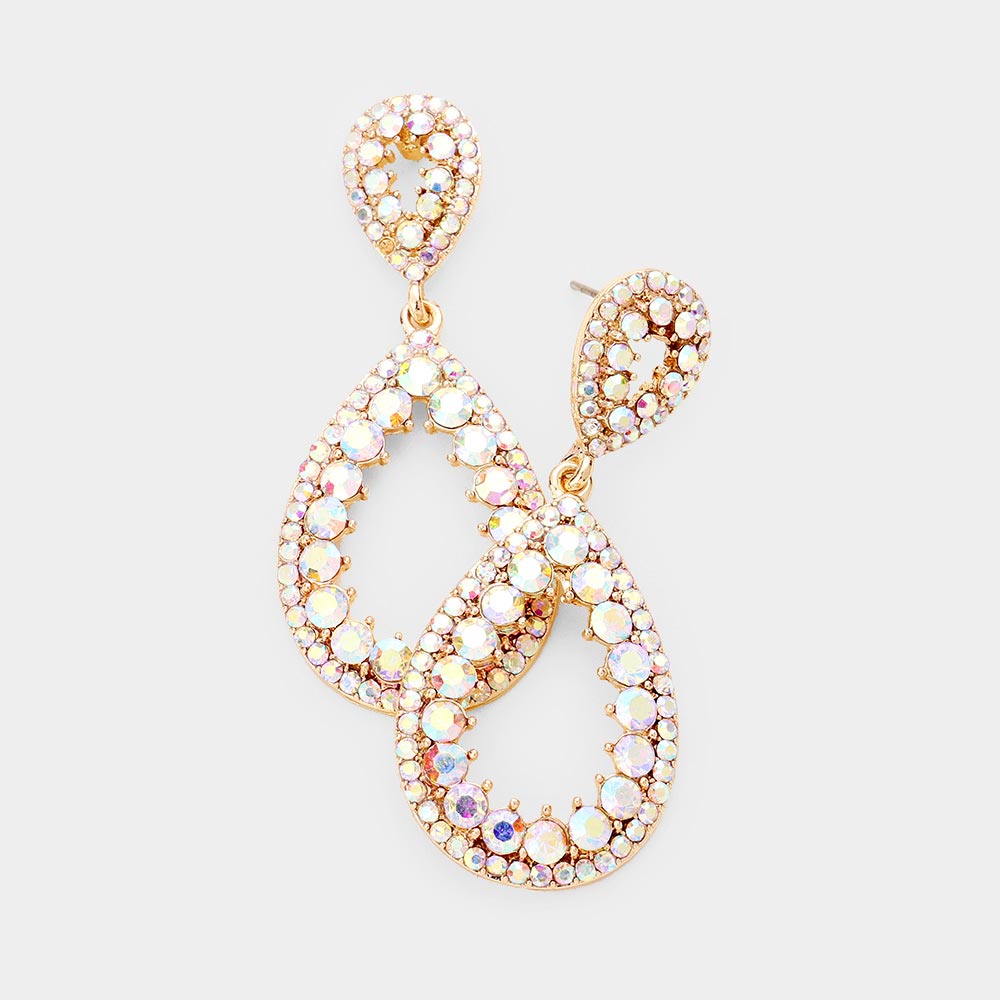 Madeline Love AB, Gold Crystal Pave Teardrop Evening Earrings