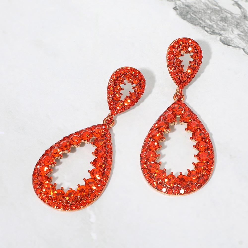 Madeline Love Gold, Orange Crystal Pave Teardrop Evening Earrings