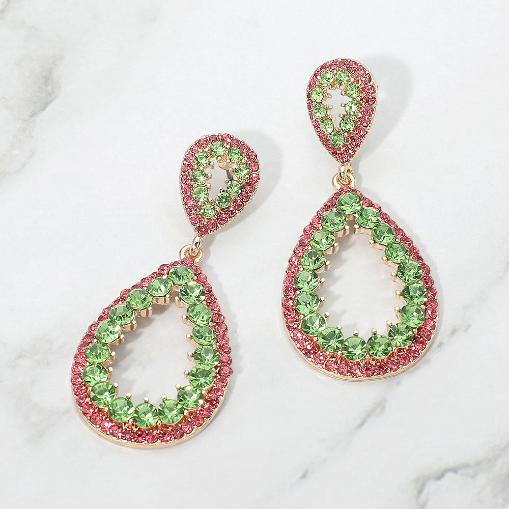 Madeline Love Gold, Pink&Green Crystal Pave Pearl Teardrop Evening Earrings