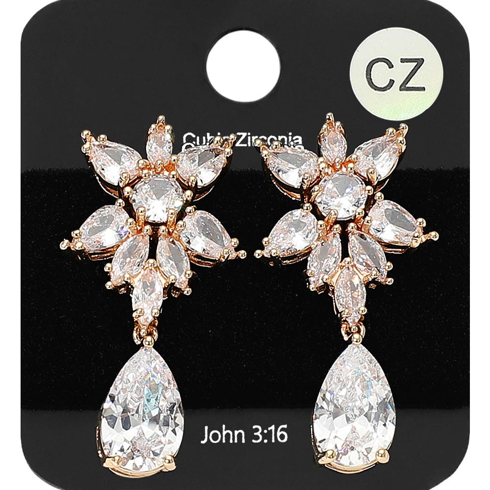 Madeline Love Clear, Gold Marquise CZ Stone Cluster Teardrop Drop Dangle Evening Earrings