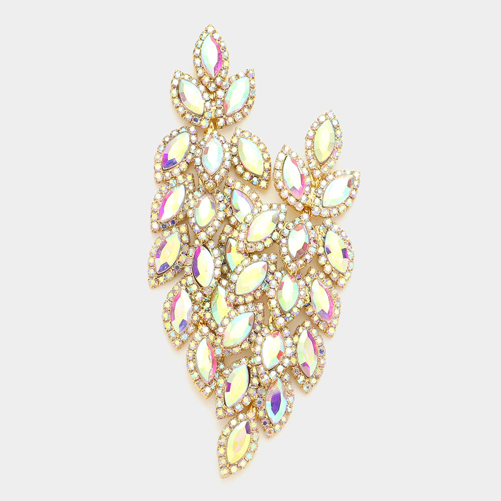 Madeline Love AB, Gold Crystal Rhinestone Marquise Evening Earrings