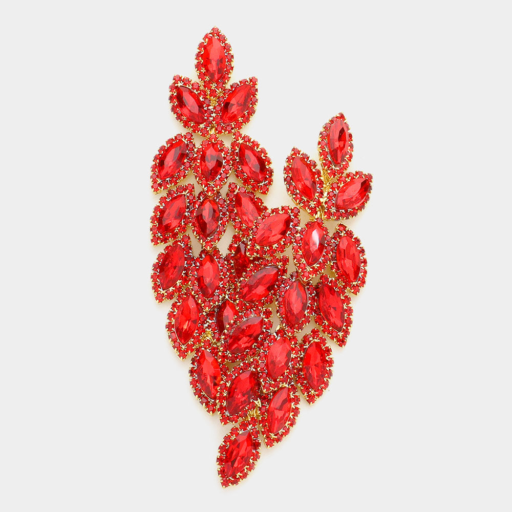 Madeline Love Red Crystal Rhinestone Marquise Evening Earrings