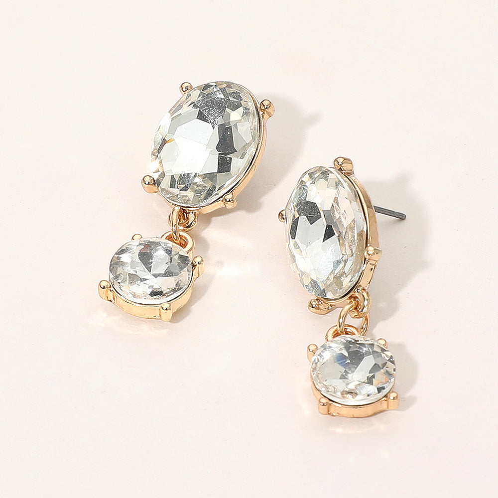 Madeline Love Clear, Gold Oval Round Stone Link Dangle Evening Earrings