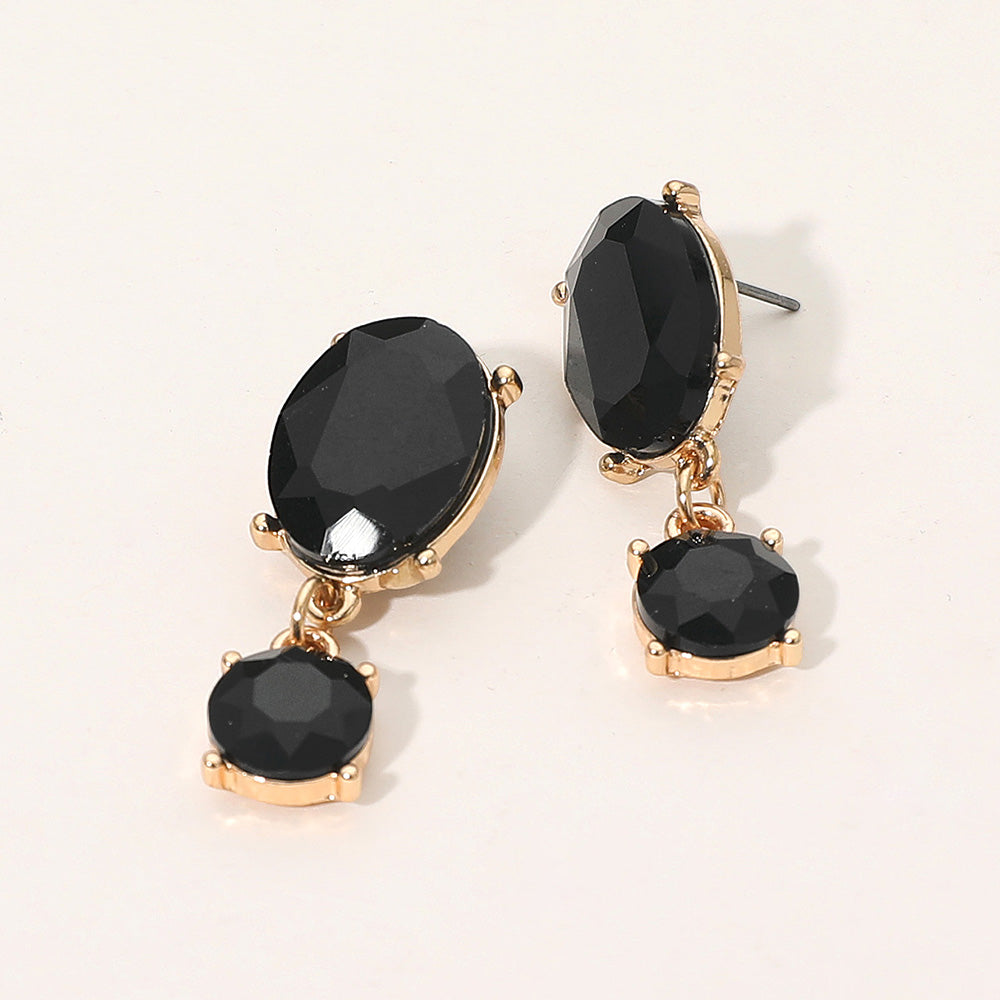 Madeline Love Gold, Jet Black Oval Round Stone Link Dangle Evening Earrings