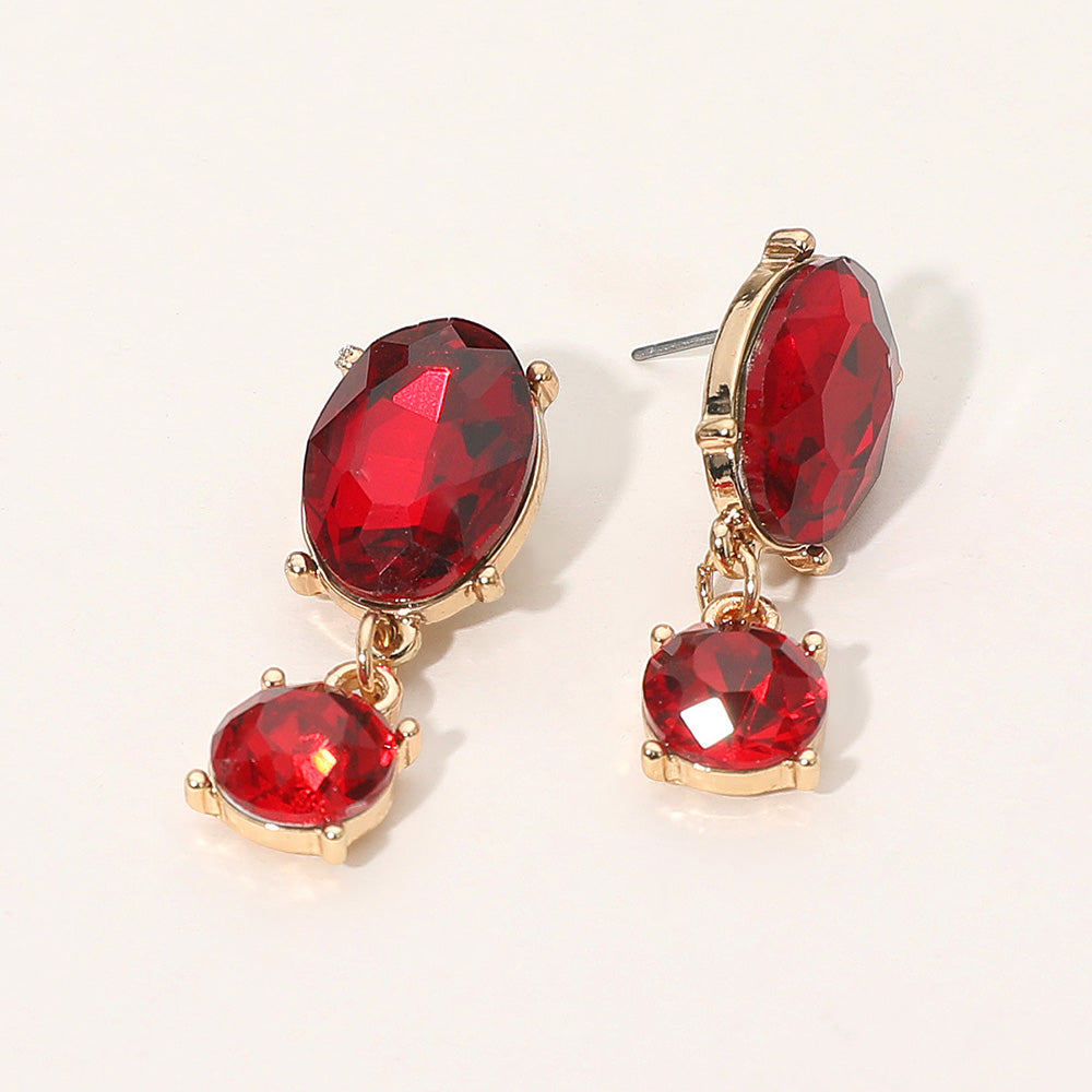 Madeline Love Gold, Red Oval Round Stone Link Dangle Evening Earrings