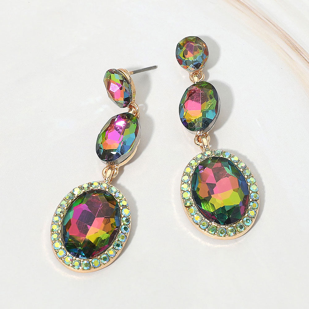 Madeline Love Gold, Vitrail Medium Triple Oval Faceted Crystal Link Drop Evening Earrings