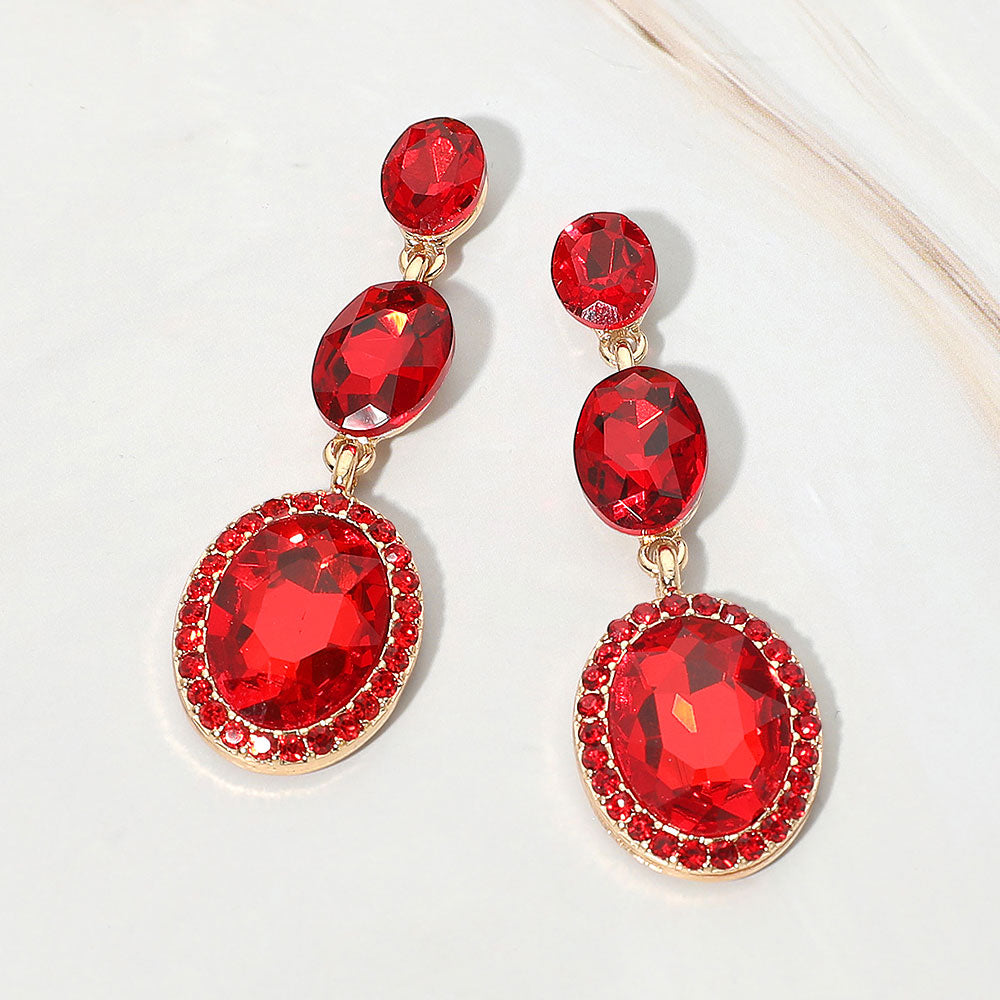 Madeline Love Gold, Red Triple Oval Faceted Crystal Link Drop Evening Earrings