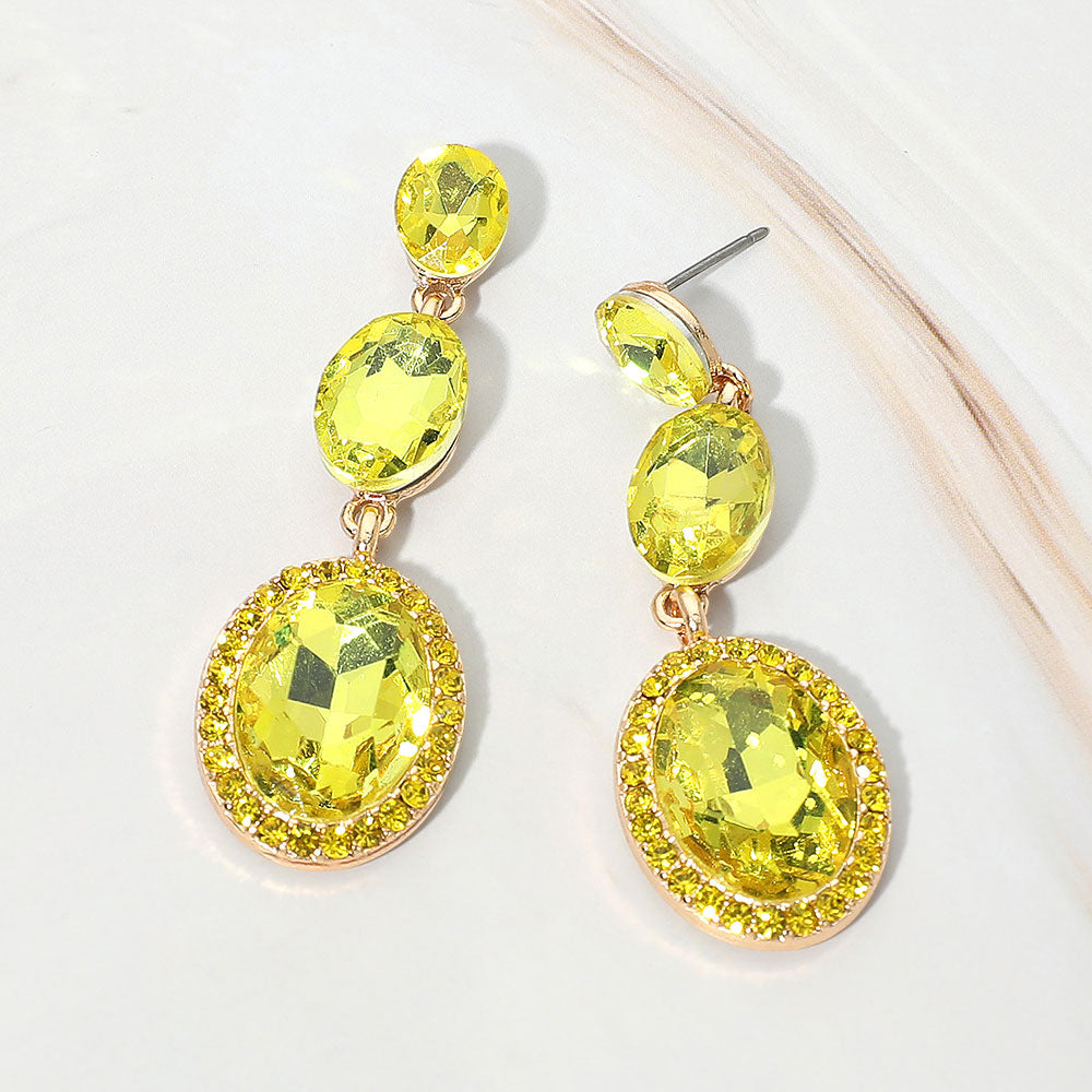 Madeline Love Gold, Yellow Triple Oval Faceted Crystal Link Drop Evening Earrings