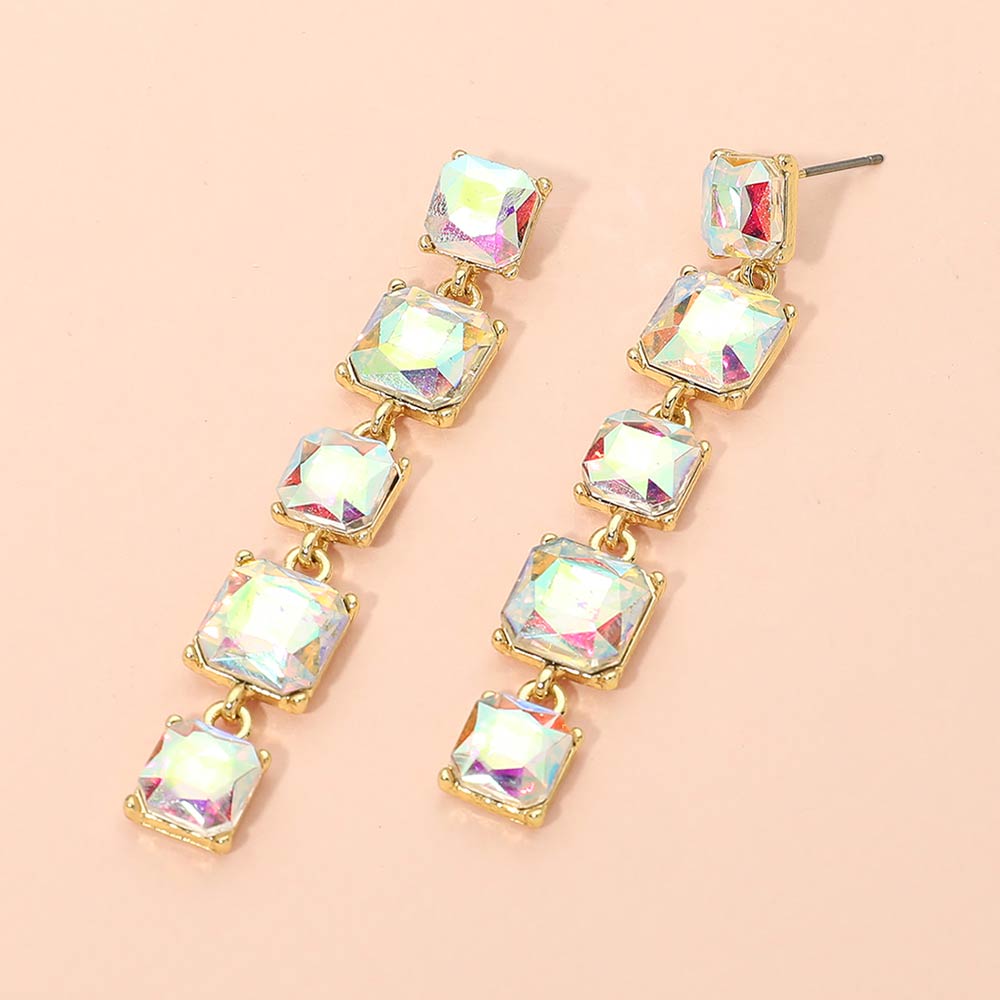 Madeline Love AB, Gold Square Stone Cluster Link Drop Earrings