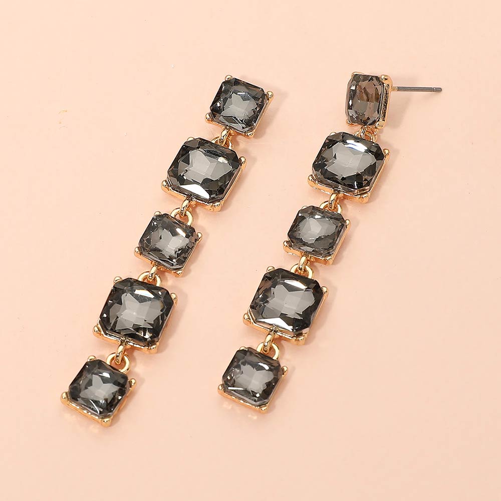 Madeline Love Black Diamond, Gold Square Stone Cluster Link Drop Earrings