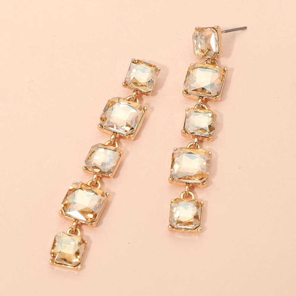 Madeline Love Gold, Lt Col Topaz Square Stone Cluster Link Drop Earrings