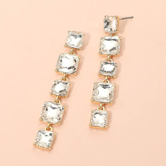 Madeline Love Clear, Gold Square Stone Cluster Link Drop Earrings