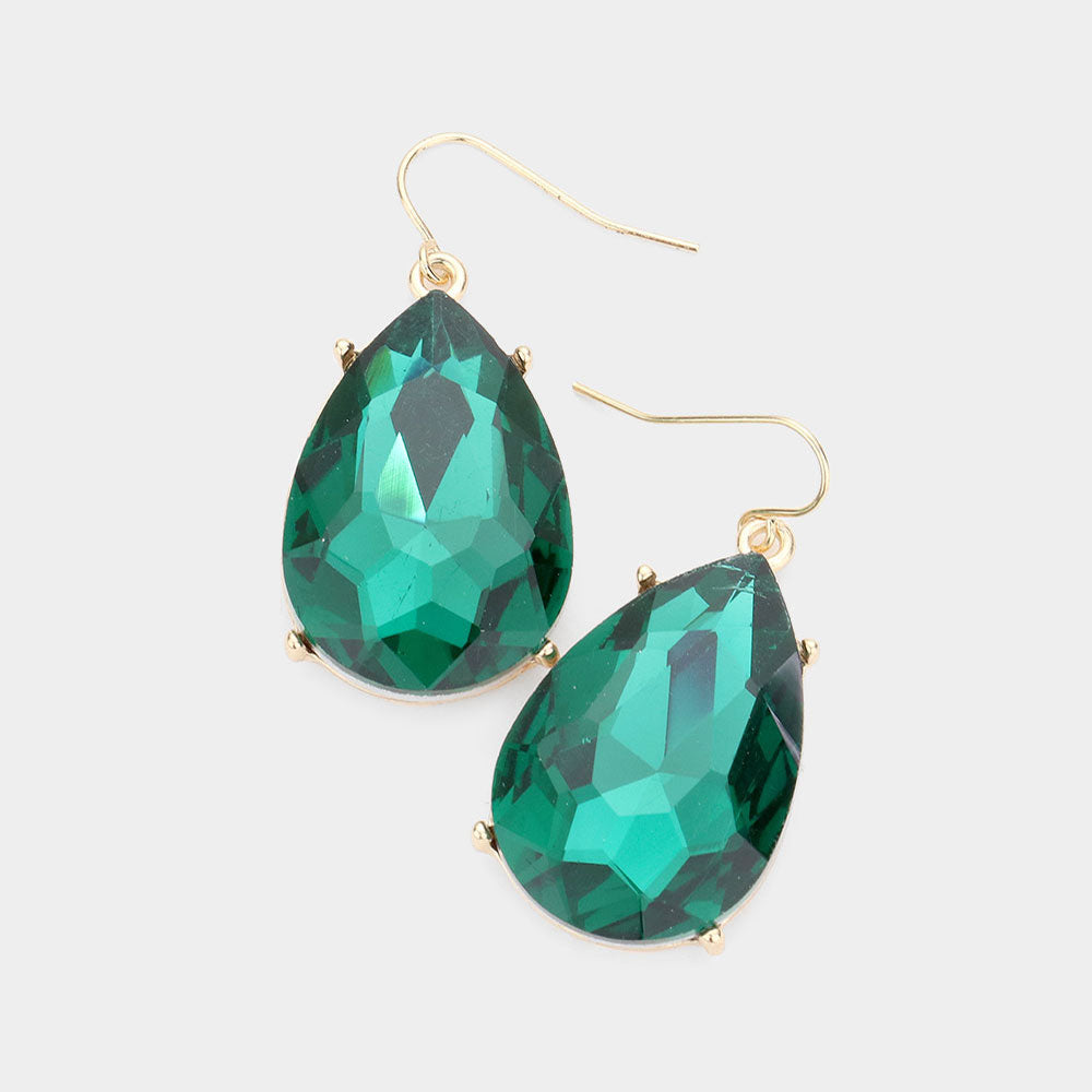 Madeline Love Emerald Teardrop Stone Dangle Evening Earrings