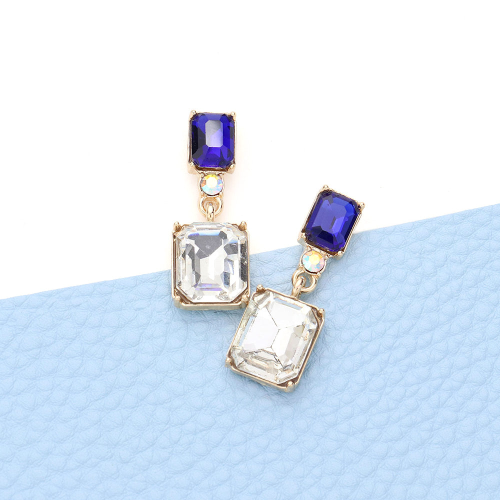 Madeline Love Gold Emerald Cut Stone Link Dangle Evening Earrings