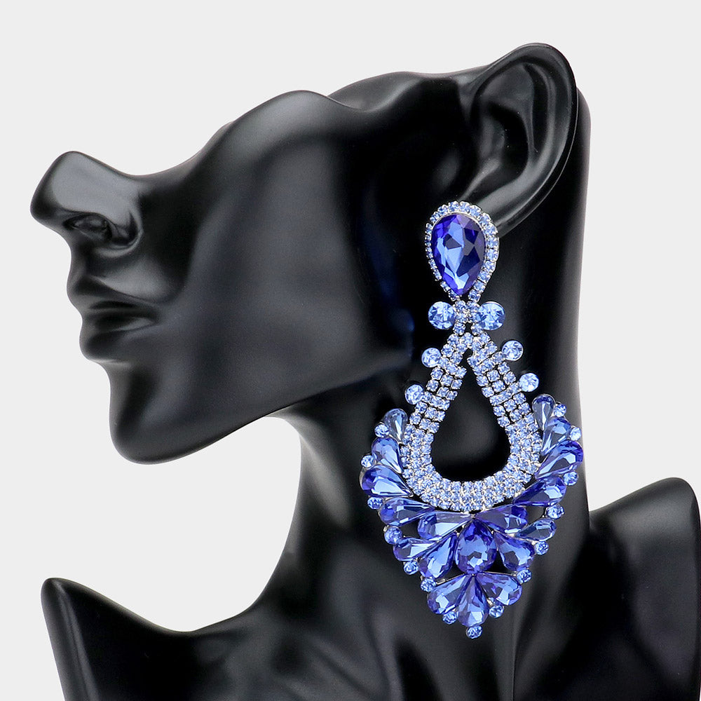 Madeline Love Light Blue Pear Crystal Rhinestone Pageant Evening Earrings