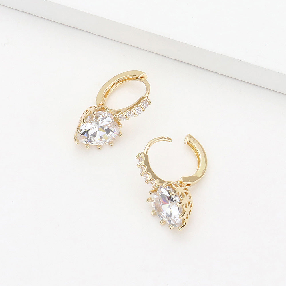 CZ Heart Evening Huggie Earrings