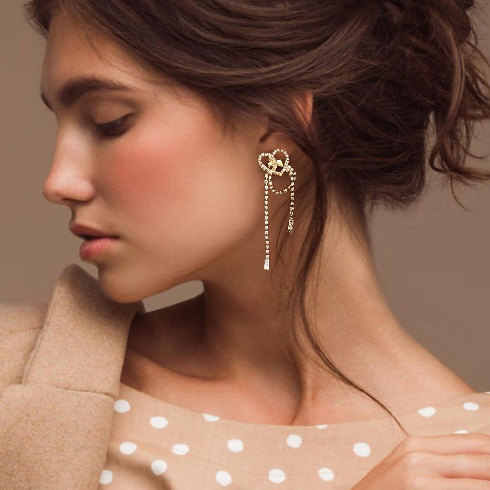 Madeline Love Gold Rhinestone Pave Heart Evening Earrings
