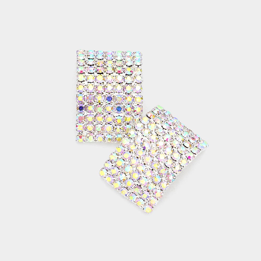 Madeline Love AB, Silver Rectangular Rhinestone Paved Earrings