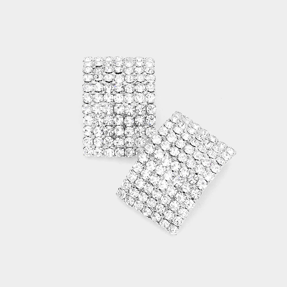 Madeline Love Clear, Silver Rectangular Rhinestone Paved Earrings