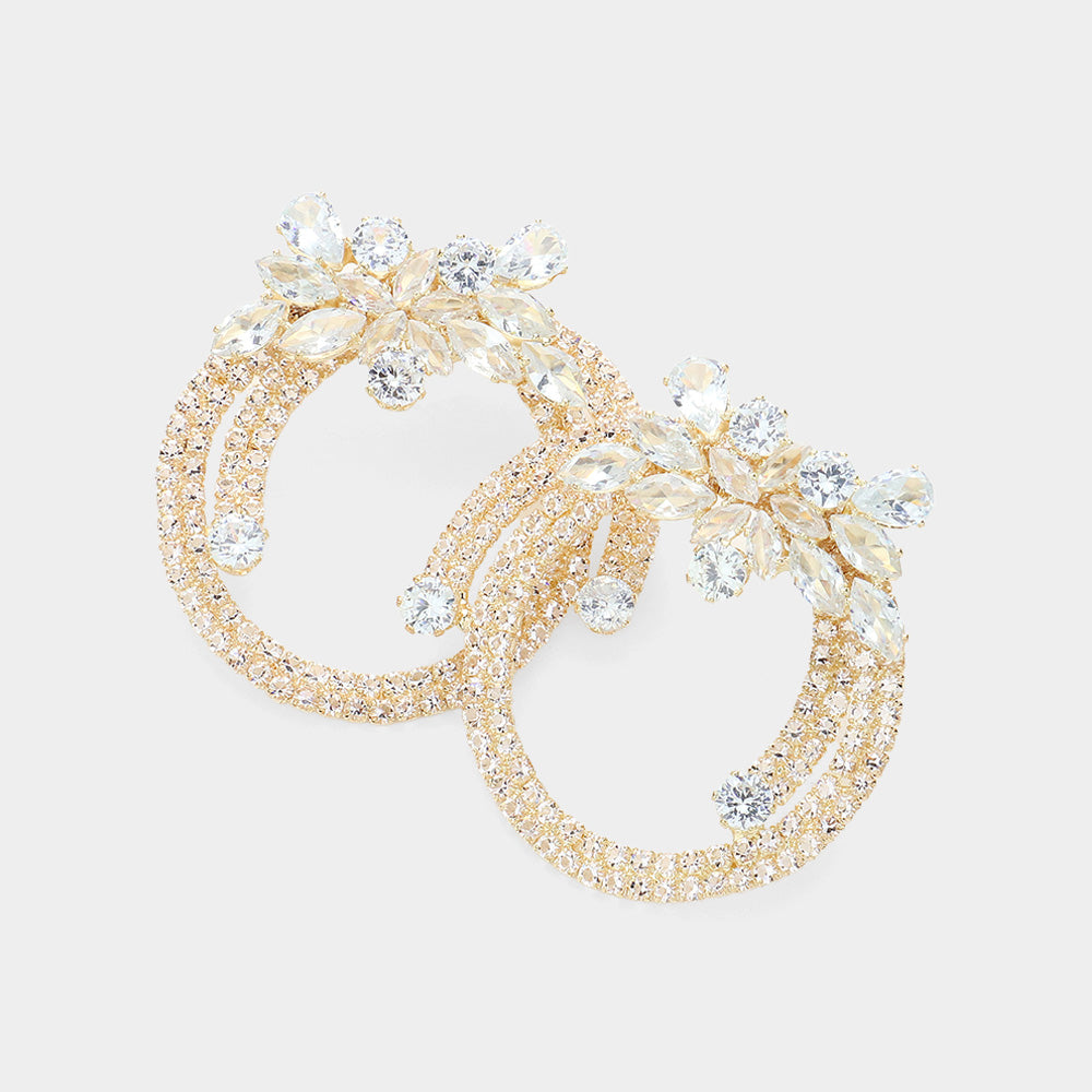 Madeline Love Gold Marquise CZ Stone Embellished Flower Pointed Evening Earrings