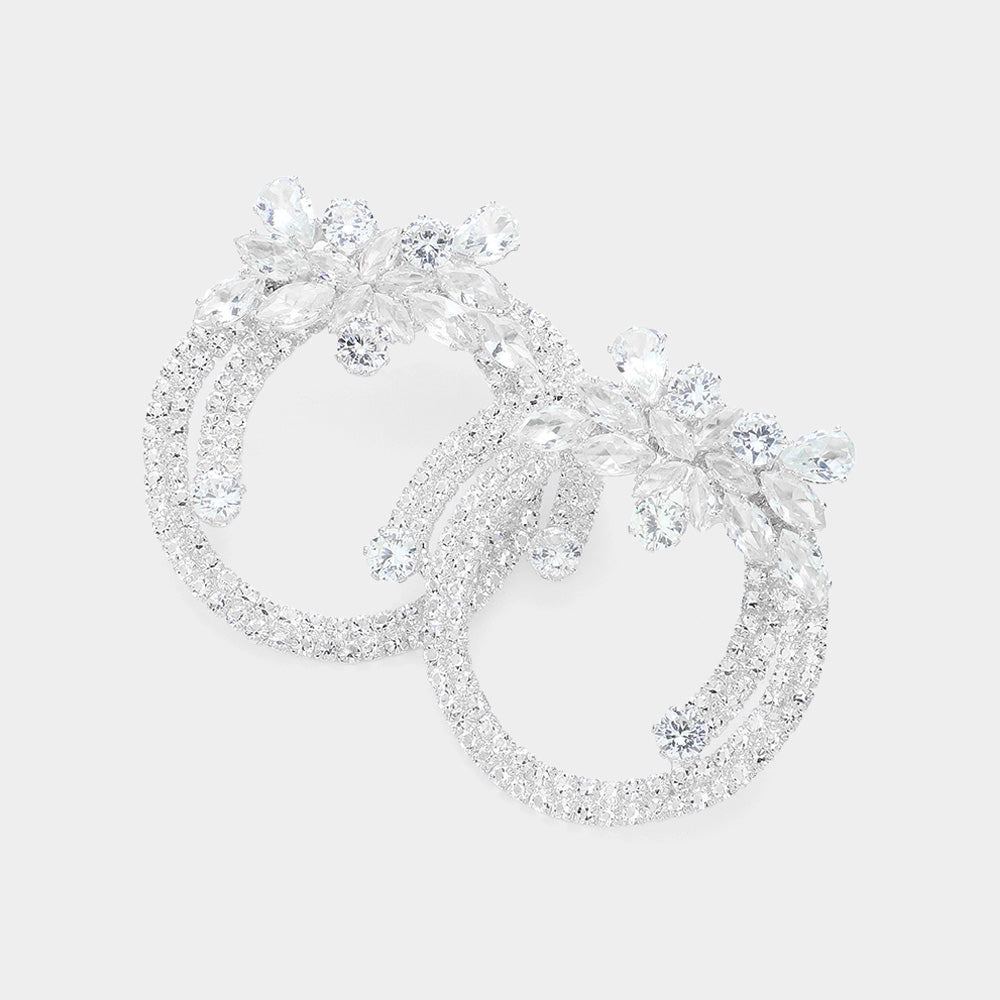 Madeline Love Silver Marquise CZ Stone Embellished Flower Pointed Evening Earrings