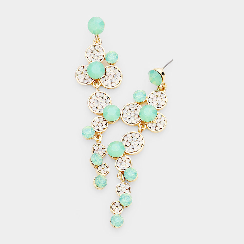 Madeline Love Gold, Mint, Opal Crystal Rhinestone Floral Drop Evening Earrings