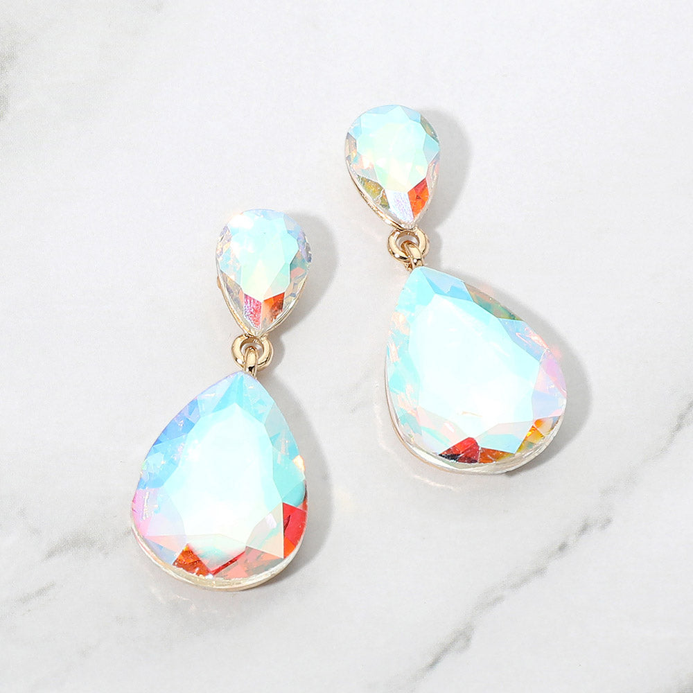 Madeline Love AB, Gold Teardrop Crystal Drop Evening Earrings