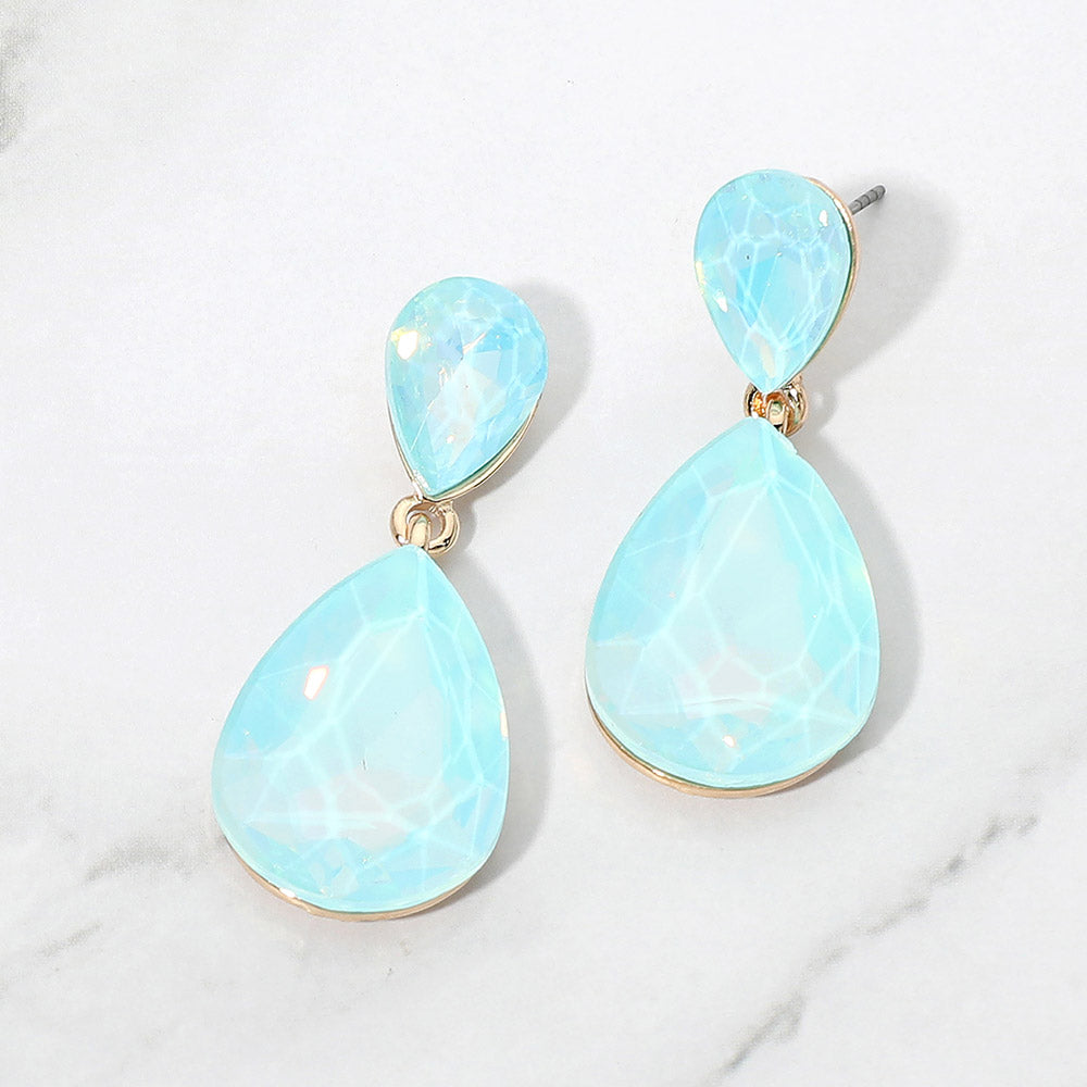 Madeline Love Aqua, Gold, Opal Teardrop Crystal Drop Evening Earrings