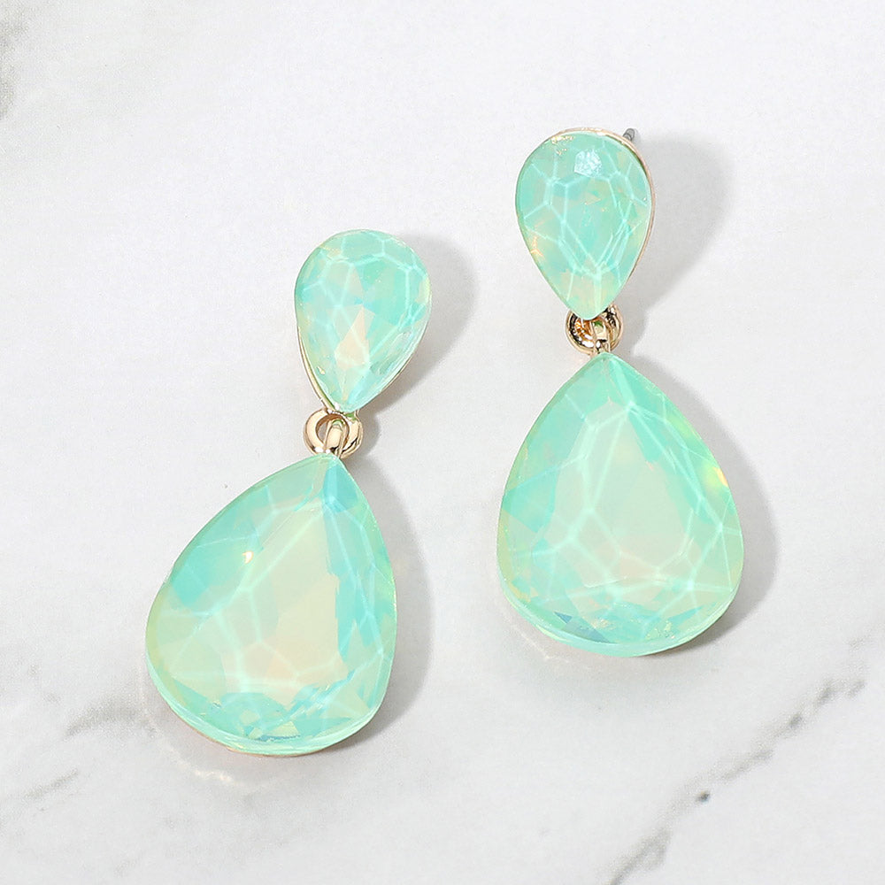 Madeline Love Gold, Lime, Opal Teardrop Crystal Drop Evening Earrings