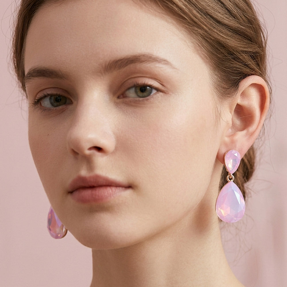 Madeline Love Gold, Lavender, Opal Teardrop Crystal Drop Evening Earrings