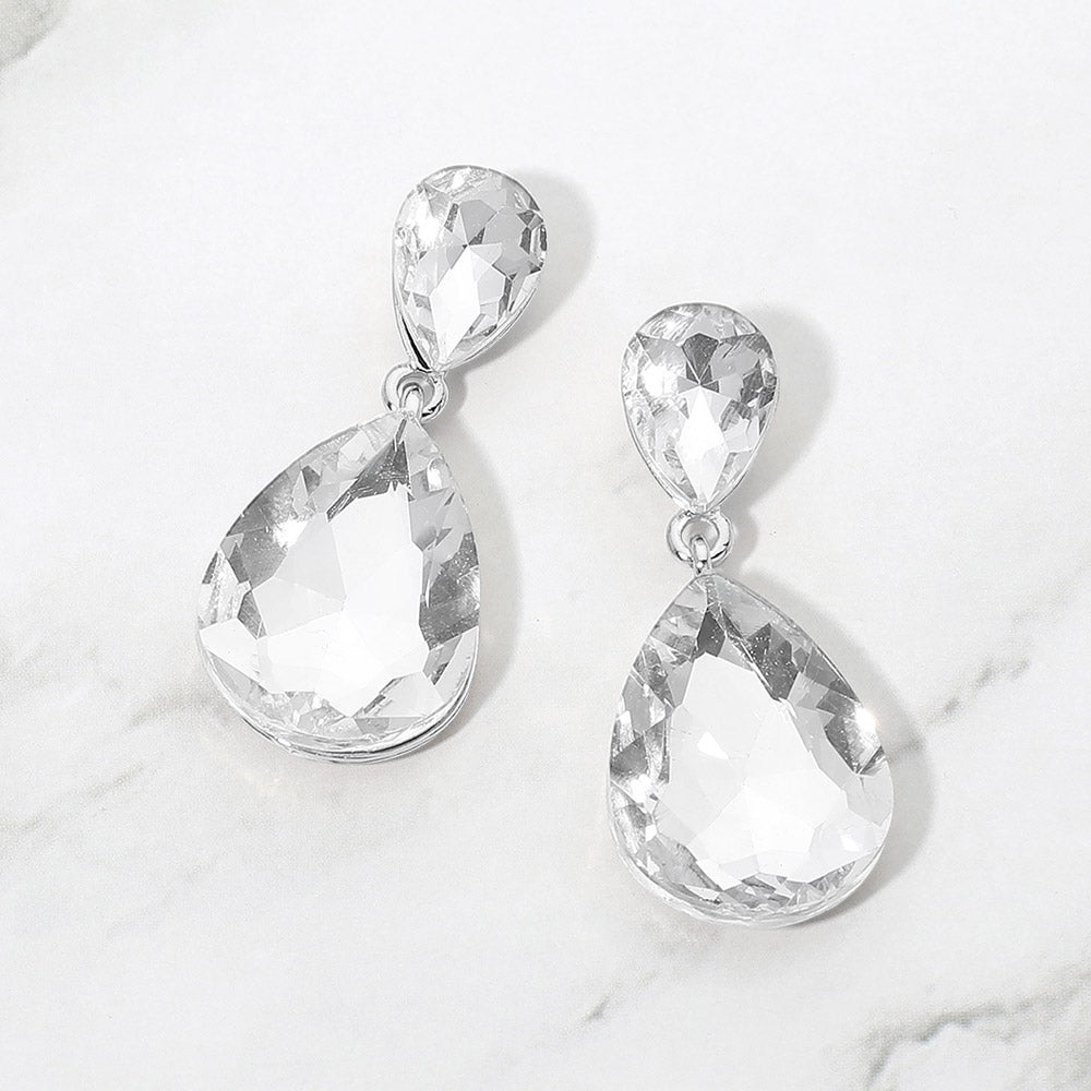 Madeline Love Clear, Rhodium Teardrop Crystal Drop Evening Earrings