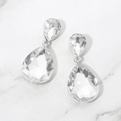Madeline Love Clear, Rhodium Teardrop Crystal Drop Evening Earrings