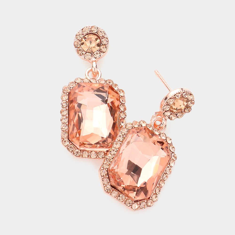 Madeline Love Peach Rhinestone Rectangle Stone Evening Earrings