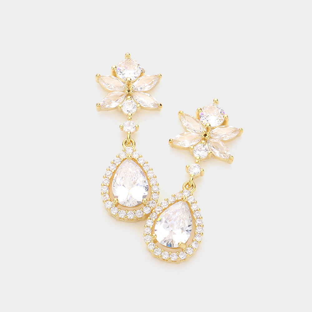 Madeline Love Gold CZ Teardrop Link Dangle Evening Earrings