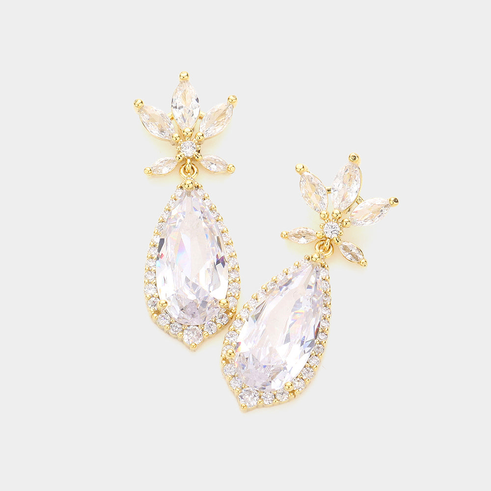 Madeline Love Gold CZ Teardrop Link Dangle Evening Earrings