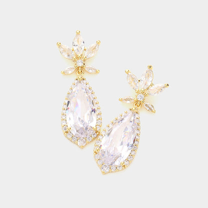 Madeline Love Gold CZ Teardrop Link Dangle Evening Earrings