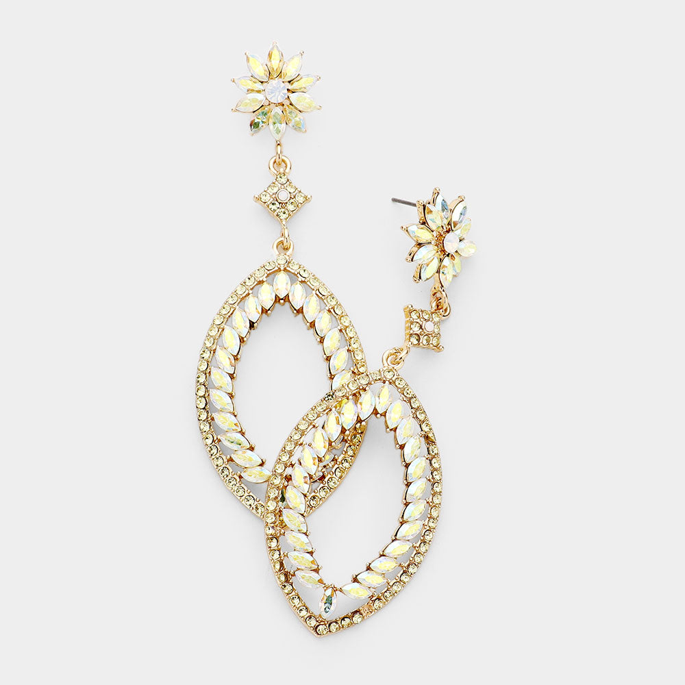 Madeline Love AB, Gold, Yellow Floral Marquise Evening Earrings