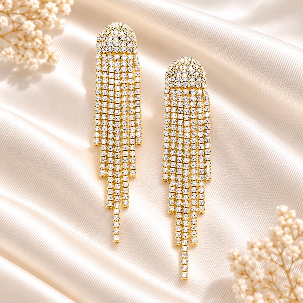 Madeline Love Clear, Gold Rhinestone fringe earrings
