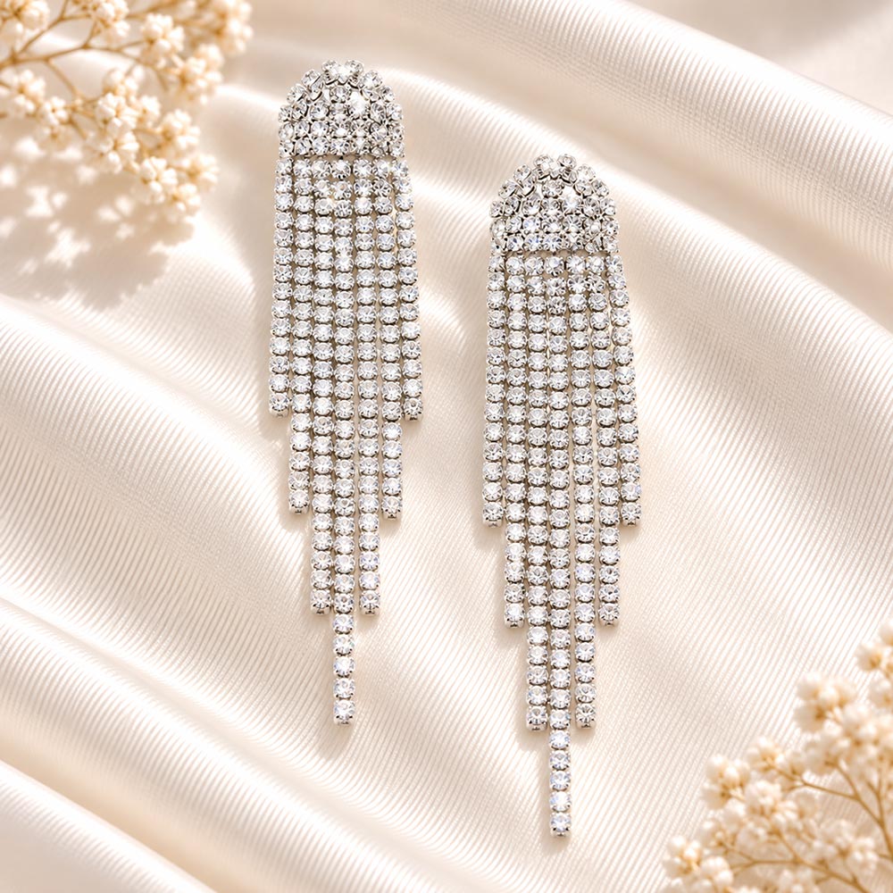 Madeline Love Silver, Clear Rhinestone fringe earrings