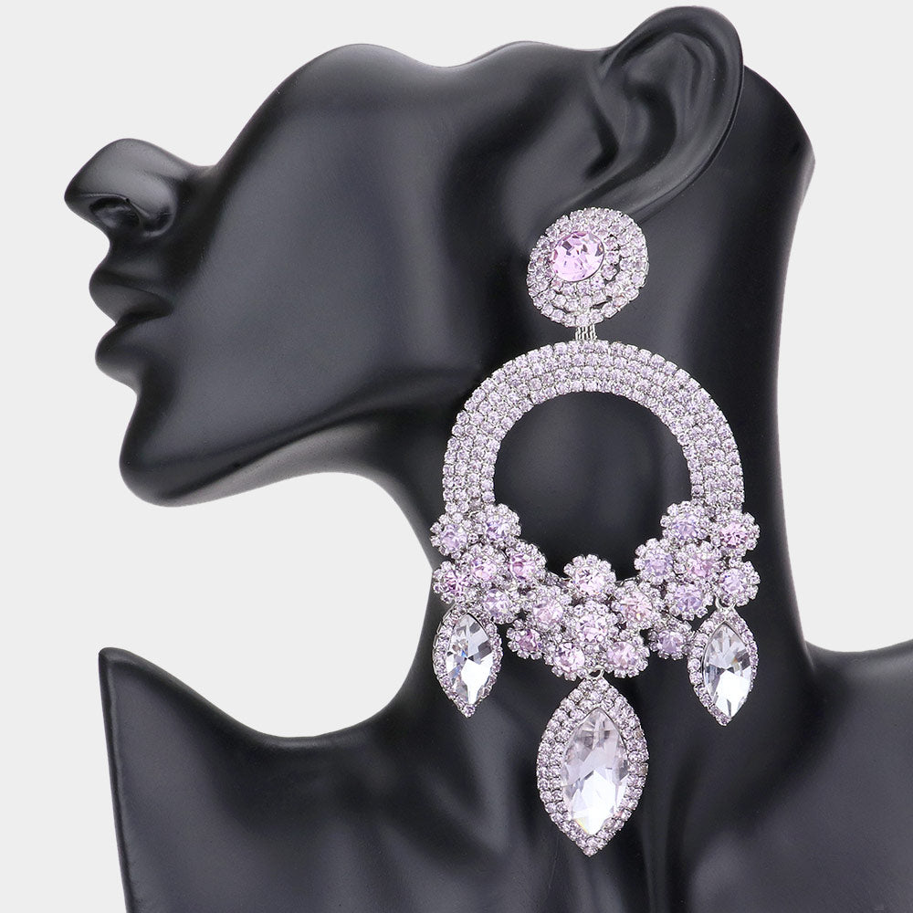 Madeline Love Lavender Oversized Marquise Triple Flower Chandelier Evening Earring