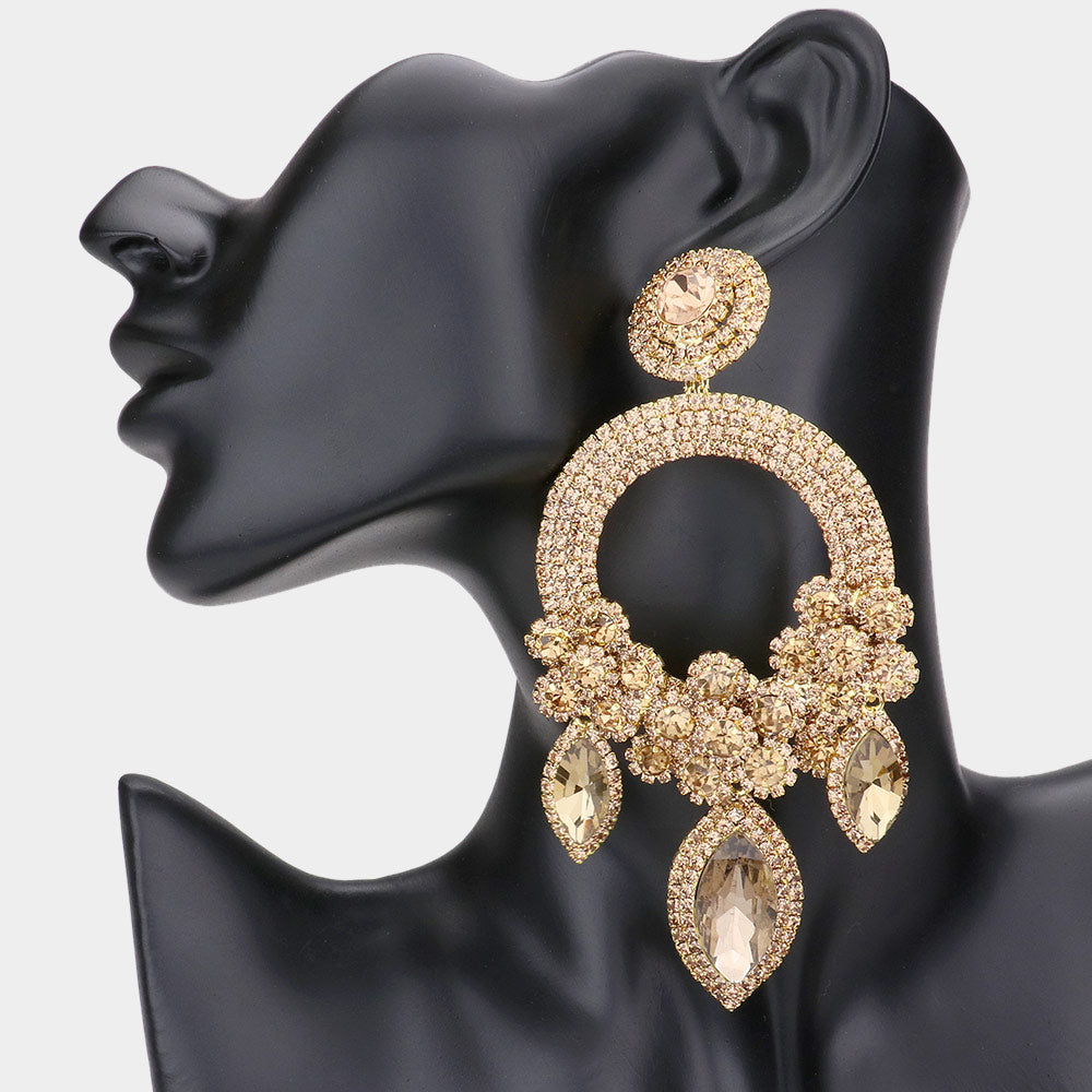 Madeline Love Lt Col Topaz Oversized Marquise Triple Flower Chandelier Evening Earring