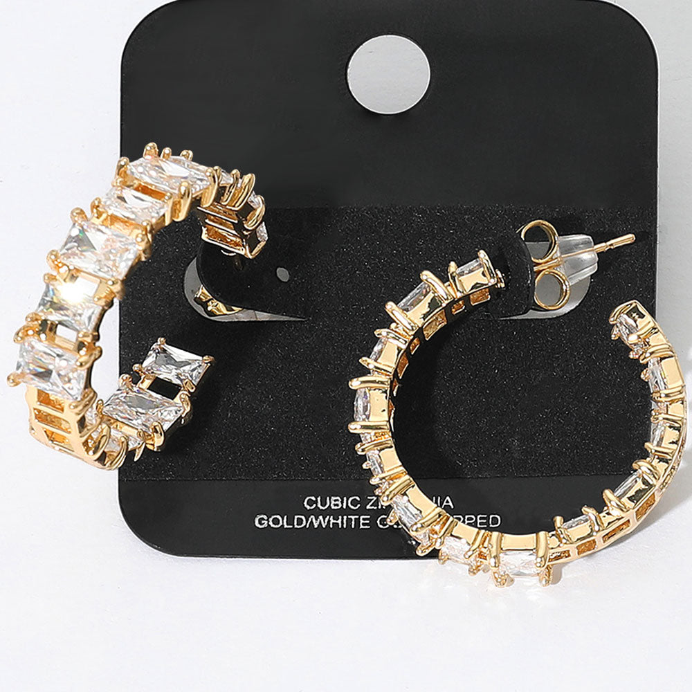 Madeline Love Gold Gold Dipped Square CZ Stone Cluster Around Evening Hoop Earrings