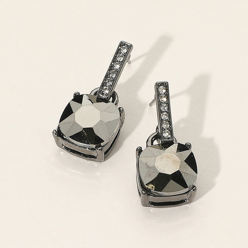 Madeline Love Hematite Cushion Square Stone Dangle Evening Earrings