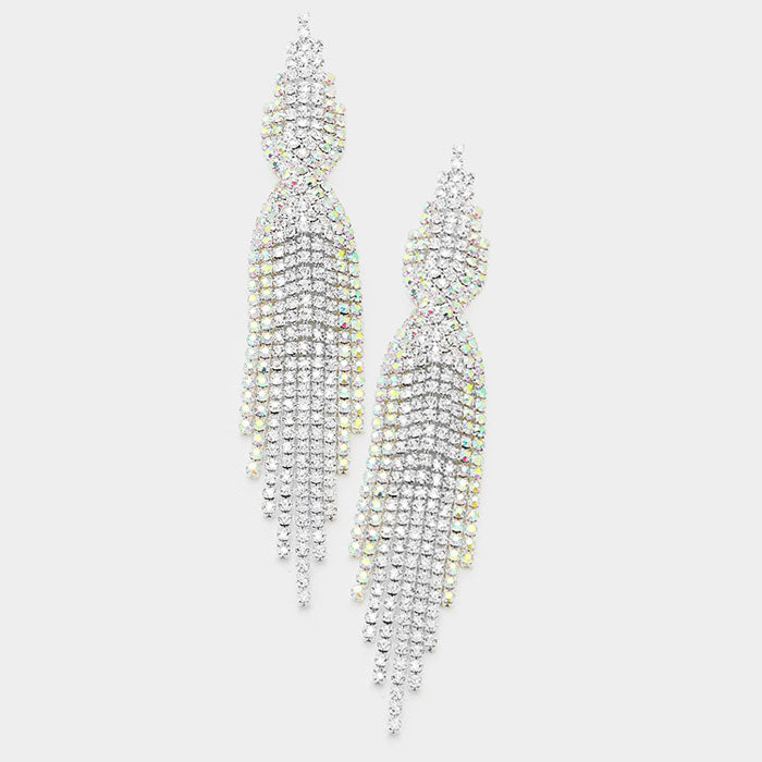 Madeline Love AB, Silver Long rhinestone fringe earrings