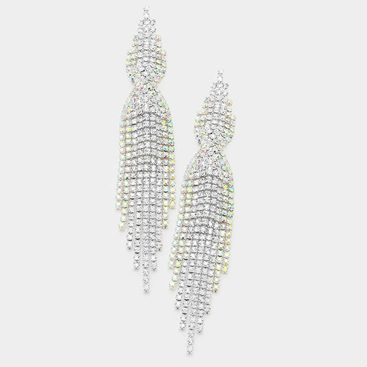 Madeline Love AB, Silver Long rhinestone fringe earrings