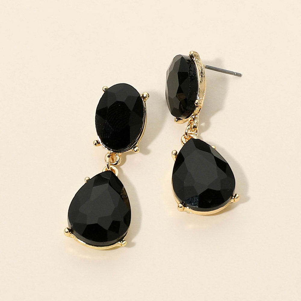 Madeline Love Gold, Jet Black Oval Teardrop Gem Drop Evening Earrings