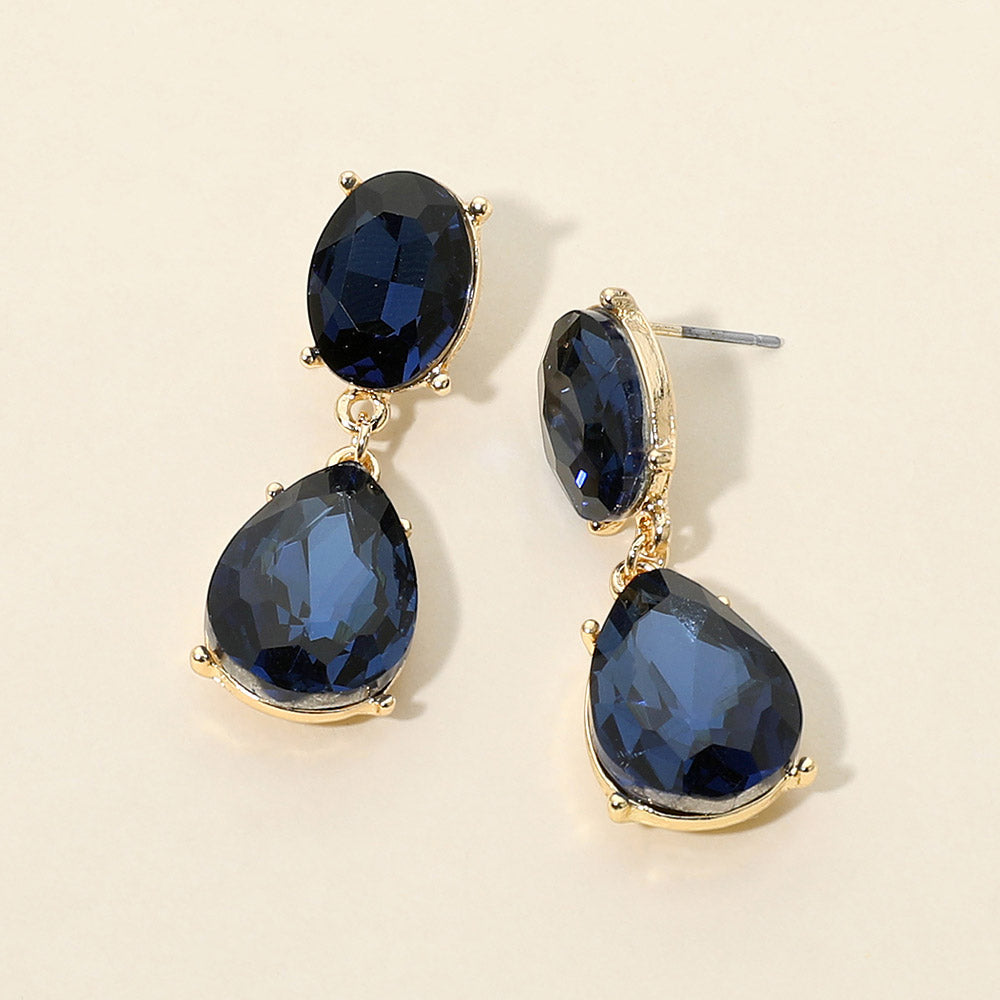 Madeline Love Gold, Montana Blue Oval Teardrop Gem Drop Evening Earrings